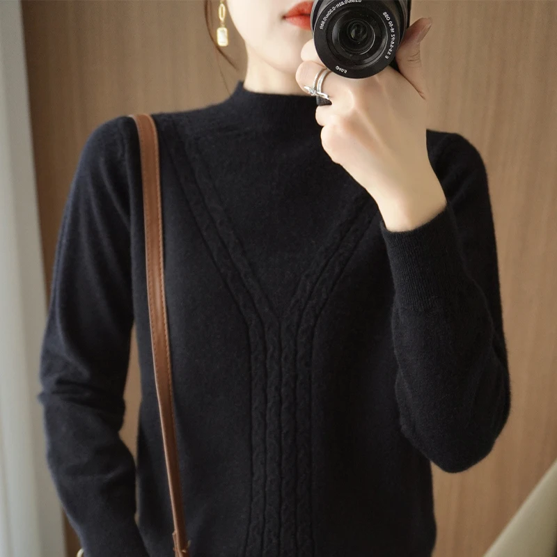 New autumn and winter semi high collar cashmere sweater women\'s Pullover fashion cashmere sweater women\'s long sleeve sweater ca