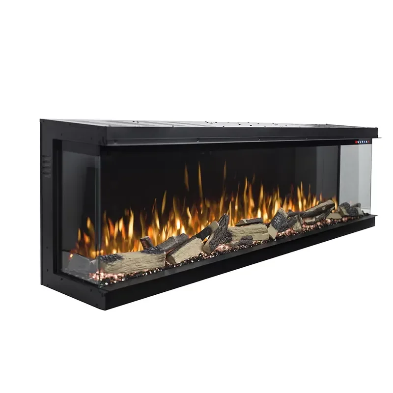 for Three-sided Electric Fireplace Wide Tempered Glass High Definition Flame Technology Adjustable Thermostat for Home Hotel