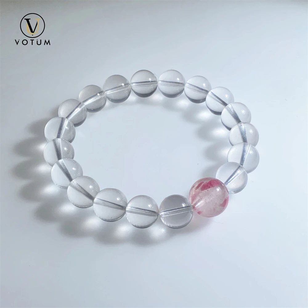 Votum Natural Sakura Rain Rhodonite Milky White Quartz Beaded Bracelet for Women Crystal Healing Love Energy Bracelets Gift