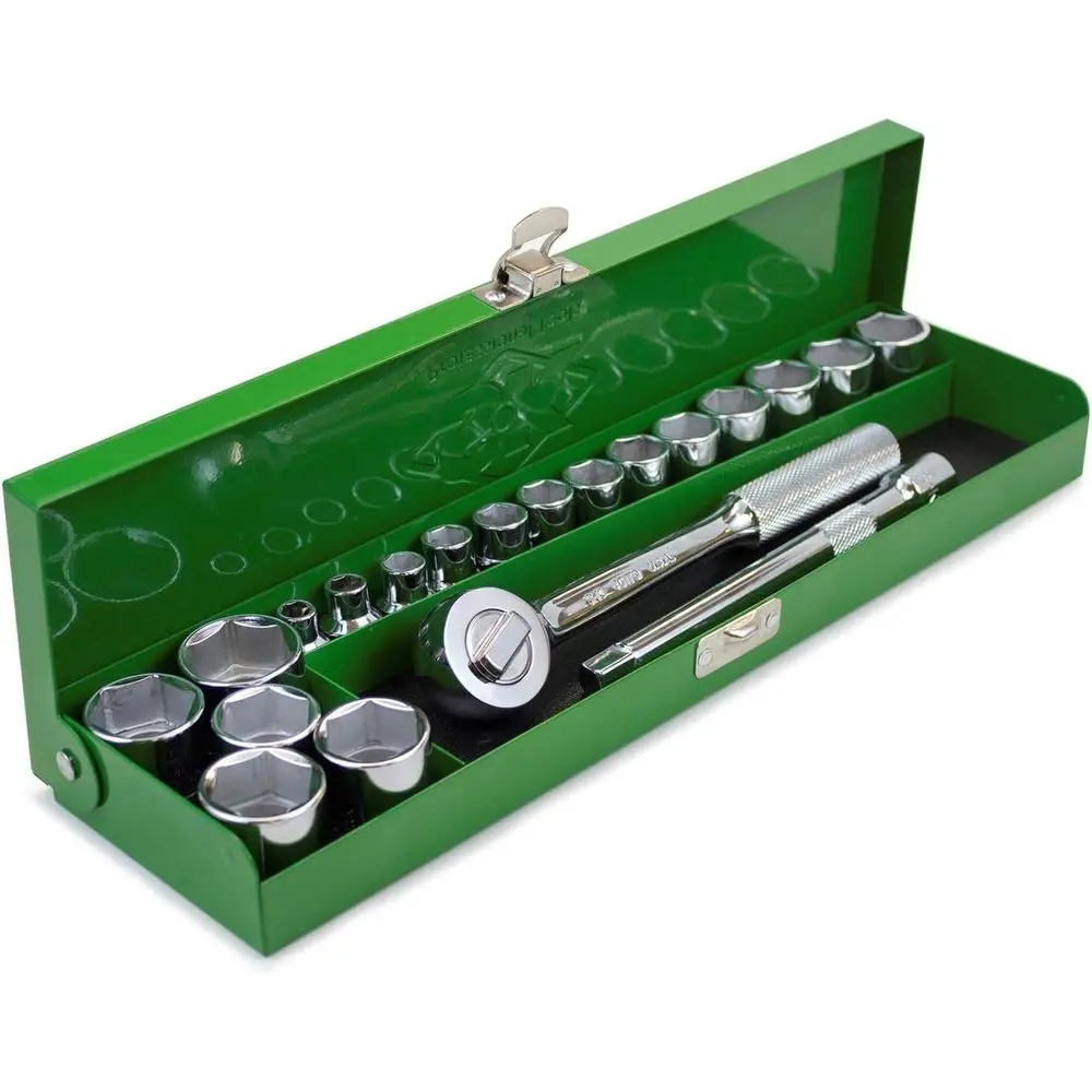 

20-Piece 3/8 Drive 6-Point Metric Socket Set, 7mm to 24mm, in Metal Box