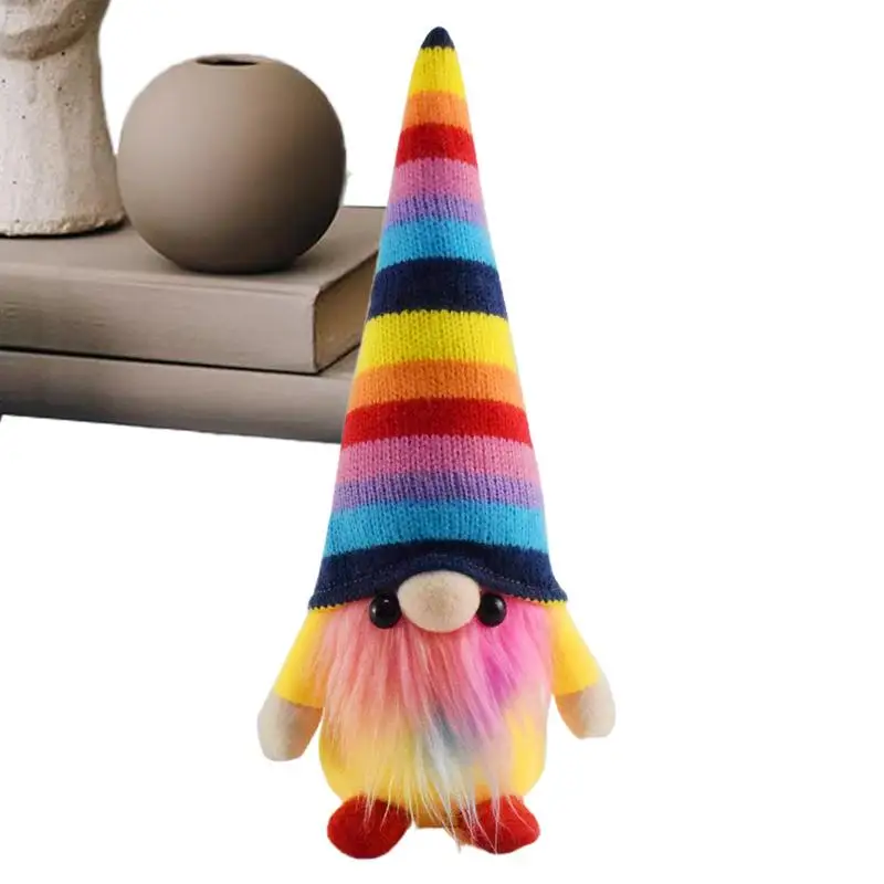 Rainbow Gnome Colorful Gnome Doll For Holiday 27cm/10.6inch Rainbow Hat Rudolph Doll Ornaments Multifunctional Table Ornaments