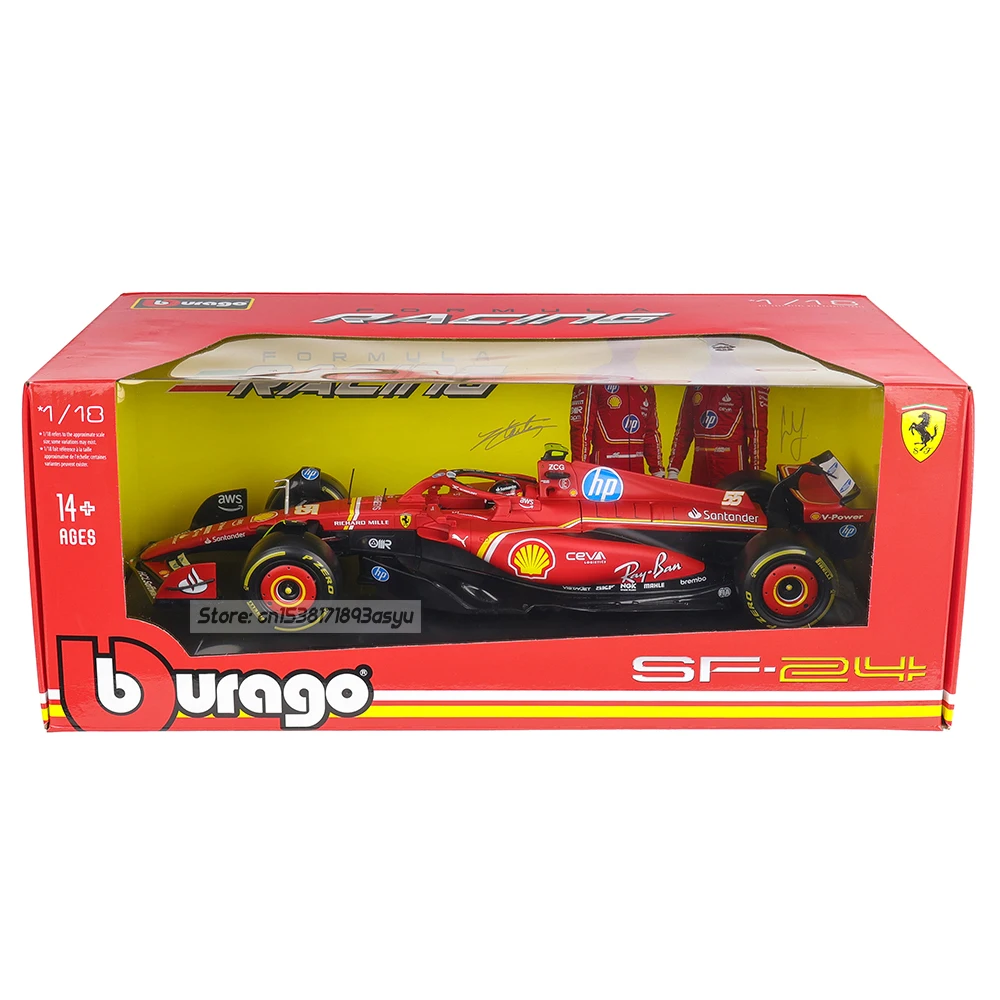 Bburago-Modèle de voiture de course en alliage, Collection de jouets de simulation, 1:18, F1 Ferrari SF24 #16 Leclerc #55 Carlos Sainz, 2024