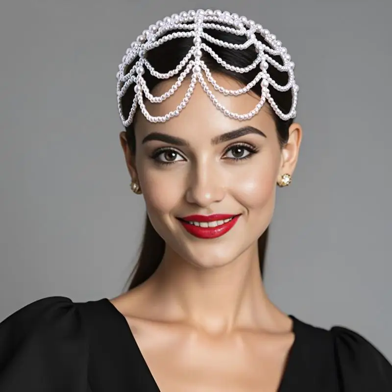 

New Arrival Pearl Beaded Hollow Out Tassel Headband Forehead Decor Headwear Daily Style Hot Style Hair Accessories