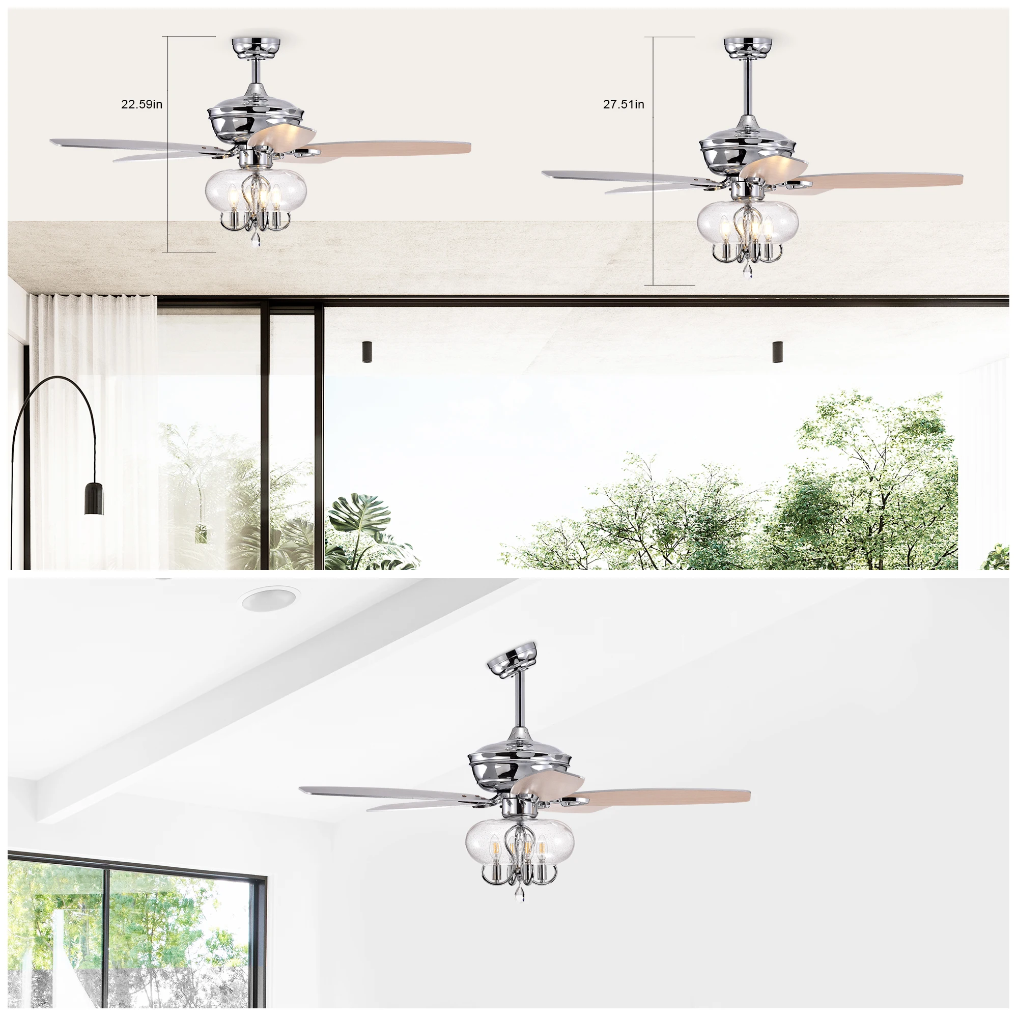 52" Crystal Chandelier Fan with Remote, Classic, Glam, Traditional, Transitional for Home, Kitchen, Dining Room, Guest Room, Liv