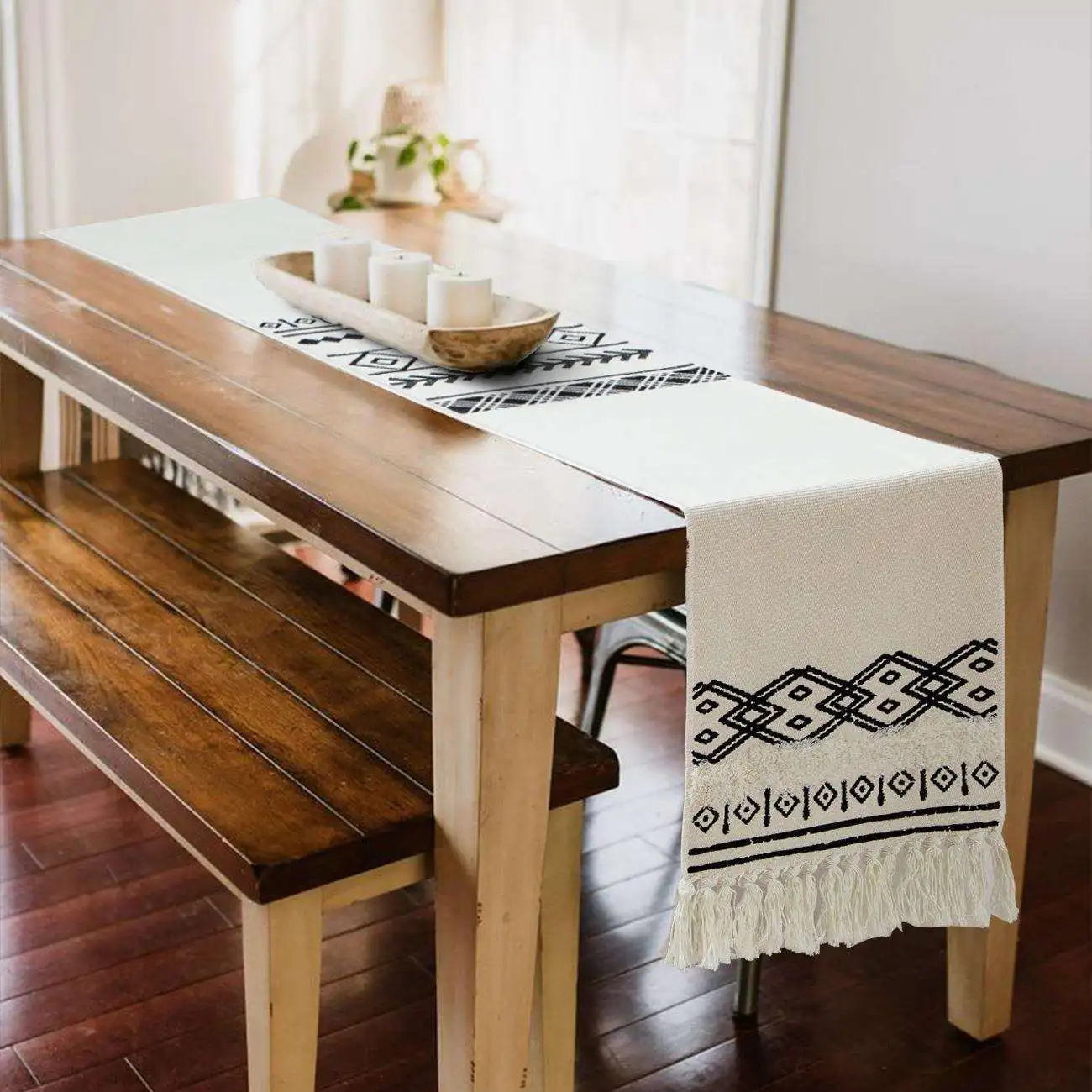 European Style Printed Flocking Table Flag Cotton Thread Woven Tablecloth Tassel Table Flag Simple Match All Restaurant