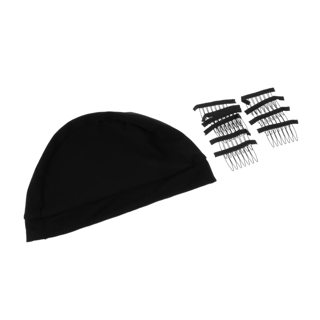 Peruca elástica respirável Caps, Tecelagem Net, Black Clips Set, 10 pcs