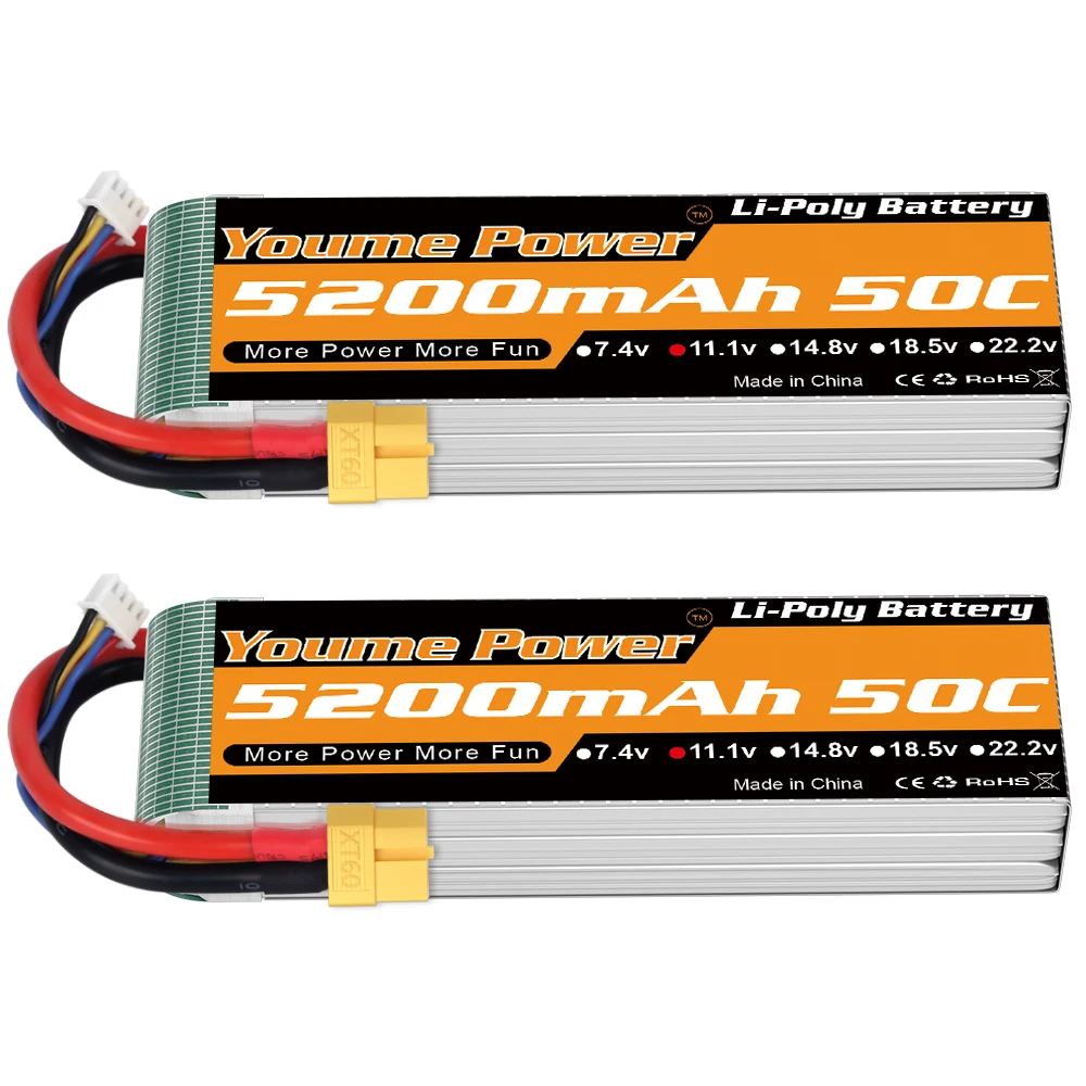 YOUME 5200mah Lipo 2S 3S 4S 6S Batteria 7.4V 11.1V 14.8V 22.2V 50C per RC Aerei Elicotteri Auto Barca Camion Parti