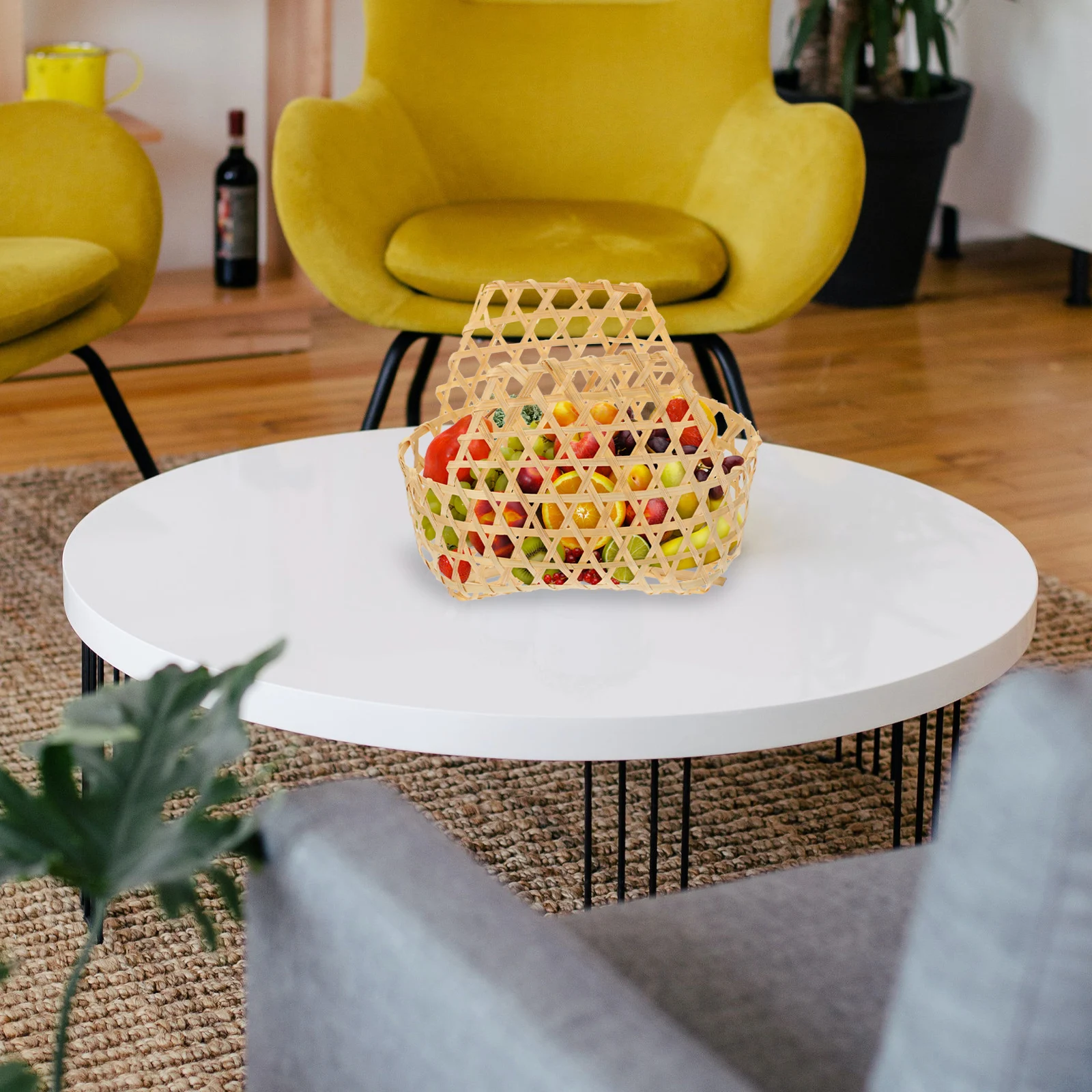 

2Pcs Bamboo Woven Snack Basket Handheld Storage Container Vegetable Fruit Organizer Decorative Basket for Home Kitchen