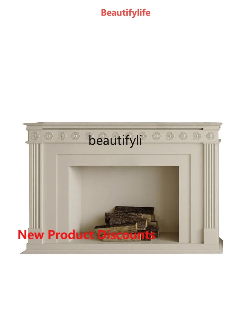 

X188 American Solid Wood Fireplace Mantel Living Room Black Color with Carved Flower Decorative Shelf Entrance Decoration Cabin