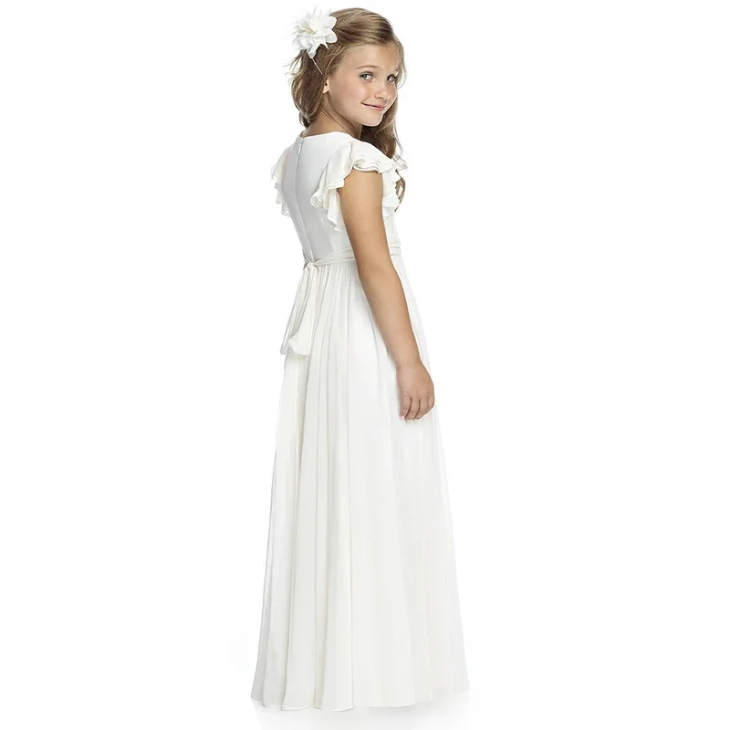 Wedding Fancy Flower Girl White Lace Dress Size 3-12 Year Evening Party Ball Gown Child Chiffon Communion Christening Maxi Dress