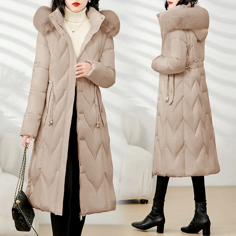 

Парки, женские пальто, длинные куртки с меховым воротником и капюшоном, толстая теплая уличная одежда Y2k, элегантная куртка, рабочее пальто с узкой талией, осень-зима