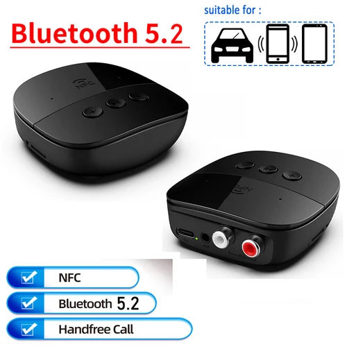 Receptor de Audio Bluetooth 5,3 3,5mm AUX Jack U Disk NFC RCA adaptador inalámbrico de música con puerto de carga tipo C para carga de teléfono