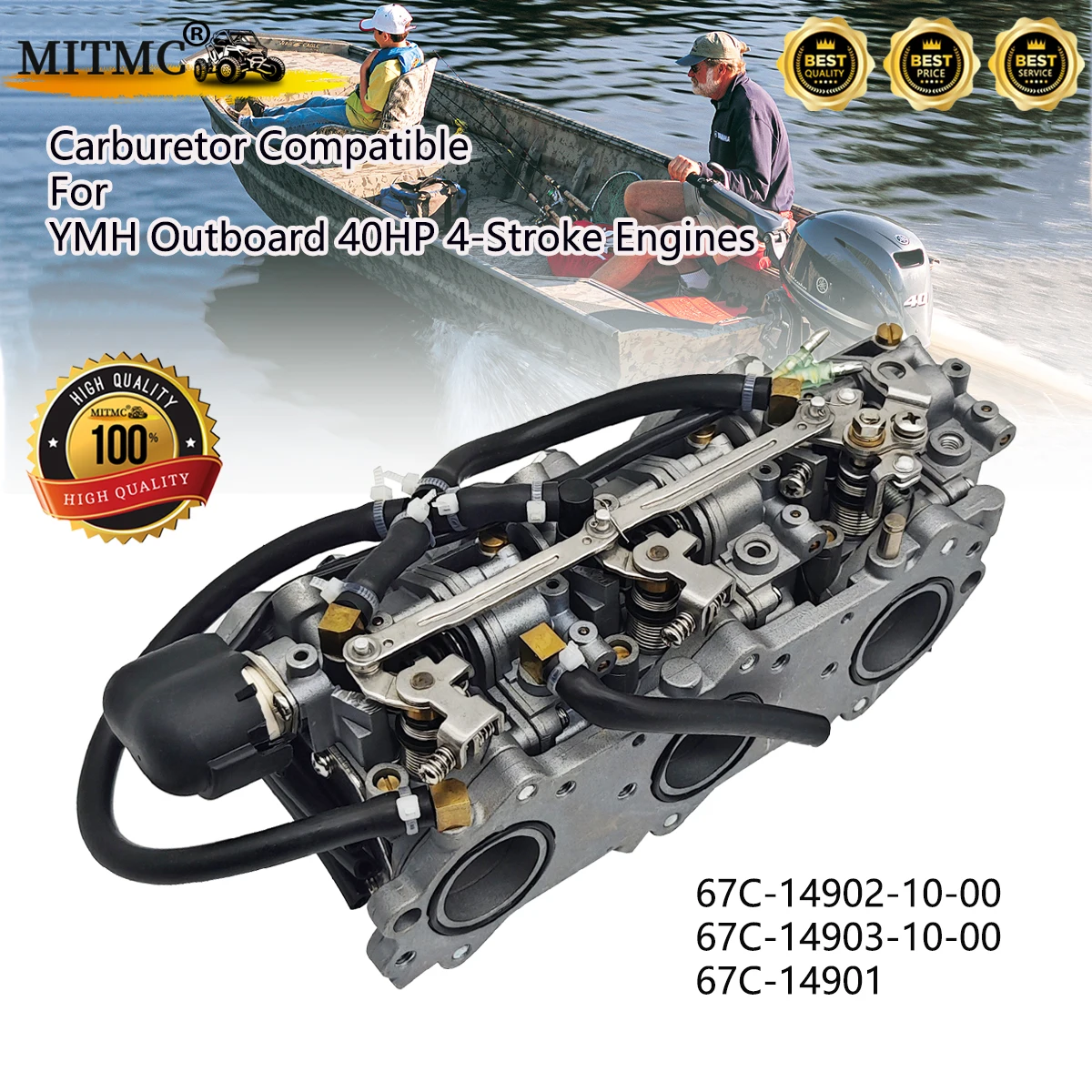 Carburetor Compatible For YMH Outboard 40HP 4-Stroke Engines 67C-14902-10-00 67C-14903-10-00 67C-14901