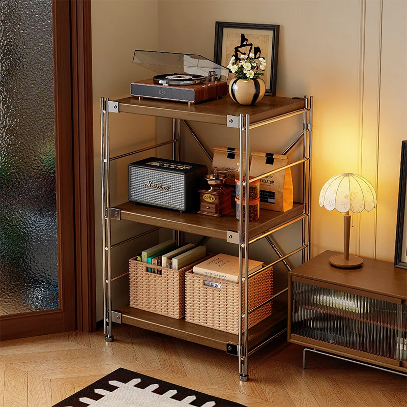 Solid wood shelf Floor-to-ceiling antique display stand Living room pine bookshelf integrated against the wall rust-proof steel