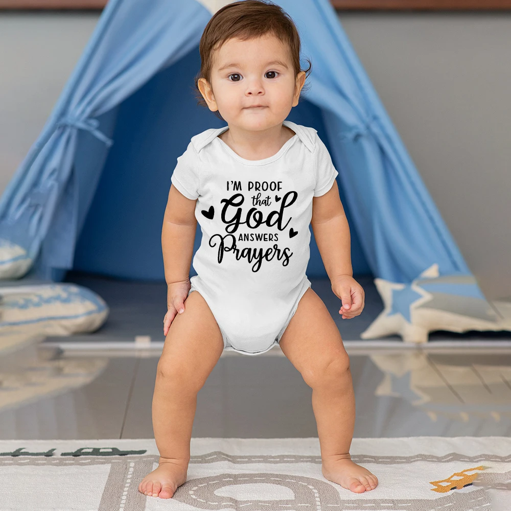 

Baby Bodysuit Short Sleeve Infant Clothes Ropa Im Proof God Answers Prayers Toddler Romper Summer Jumpsuit Holiday Baby Present