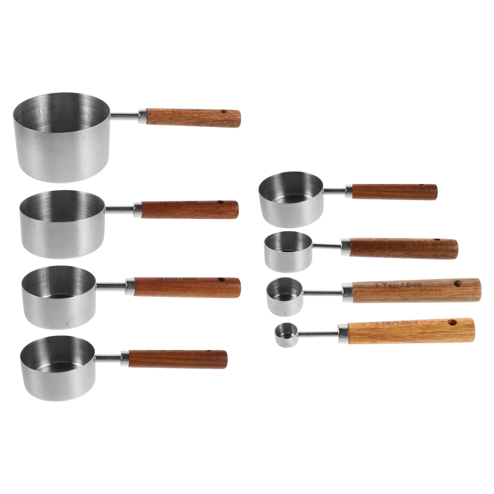 

8pcs Stainless Steel Measuring Cups Spoons Set With Wood Handle For Baking Cooking Kitchen Measuring Tool Liquid Dry Ingredients