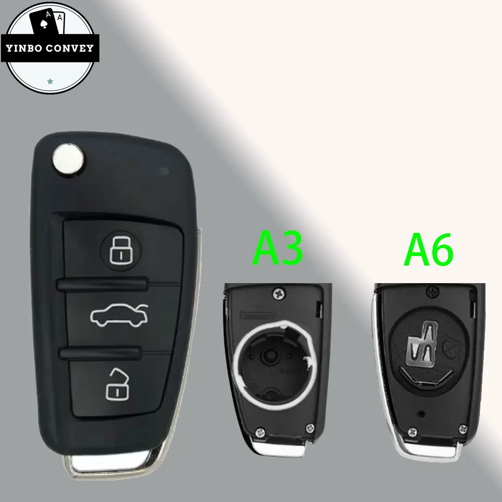 

YINBO 3-кнопочный корпус ключа-брелока для автомобиля, сменный складной выкидной корпус ключа для Audi A3 Q3 A6 с необработанным лезвием HU66