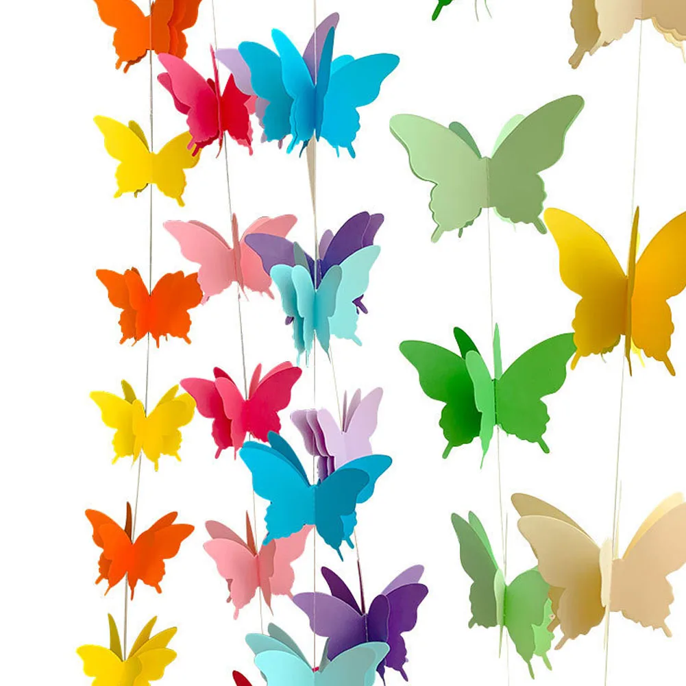 3D Paper Butterfly Garland Colorfly Hanging Banner Flag DIY Adult Kids Birthday Party Decoration Supplies Wedding Baby Shower