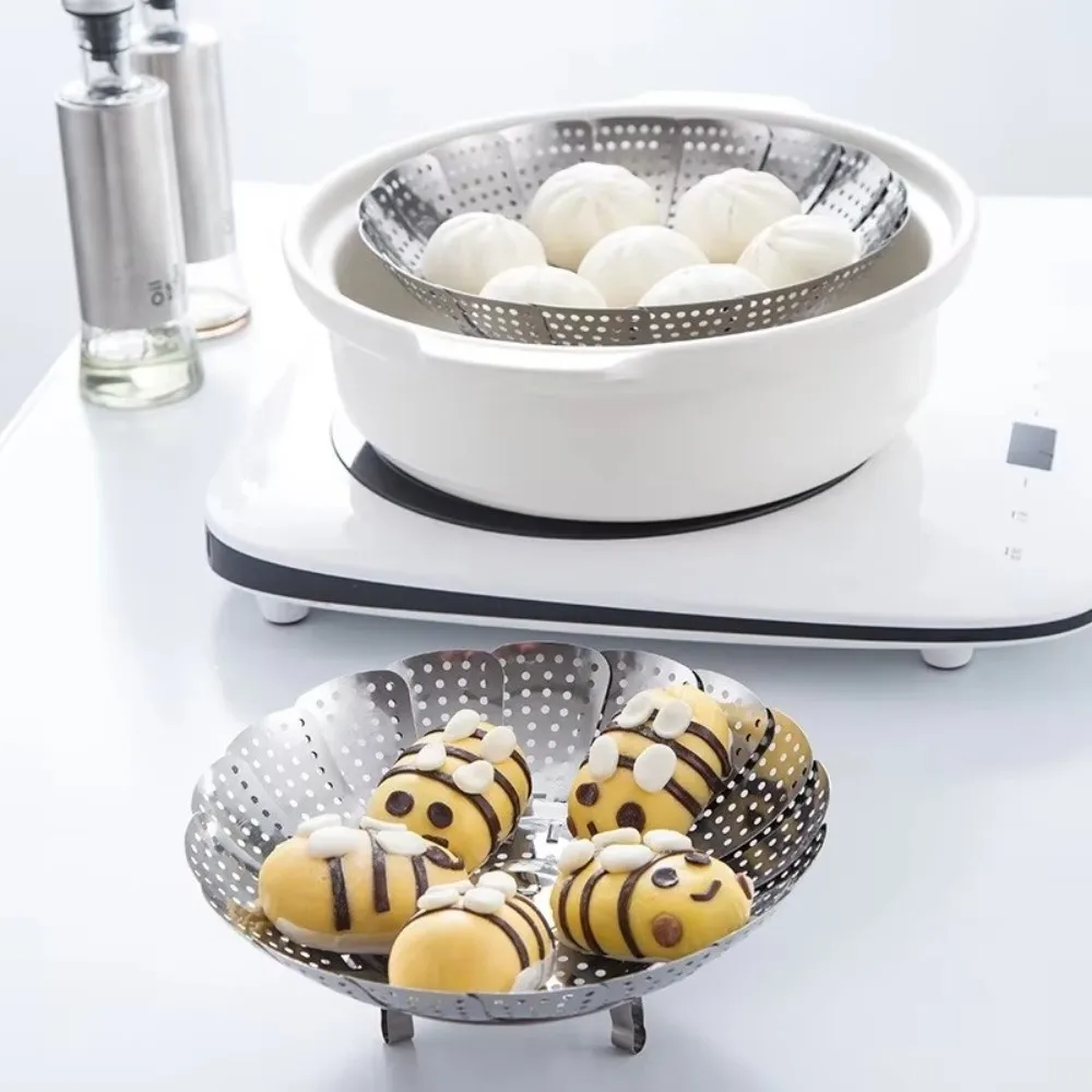 Stainless Steel Folding Dish Steam Expandable Multi-Function Steamer Rack Lotus Leaf Shape Vegetable Fruit Basket