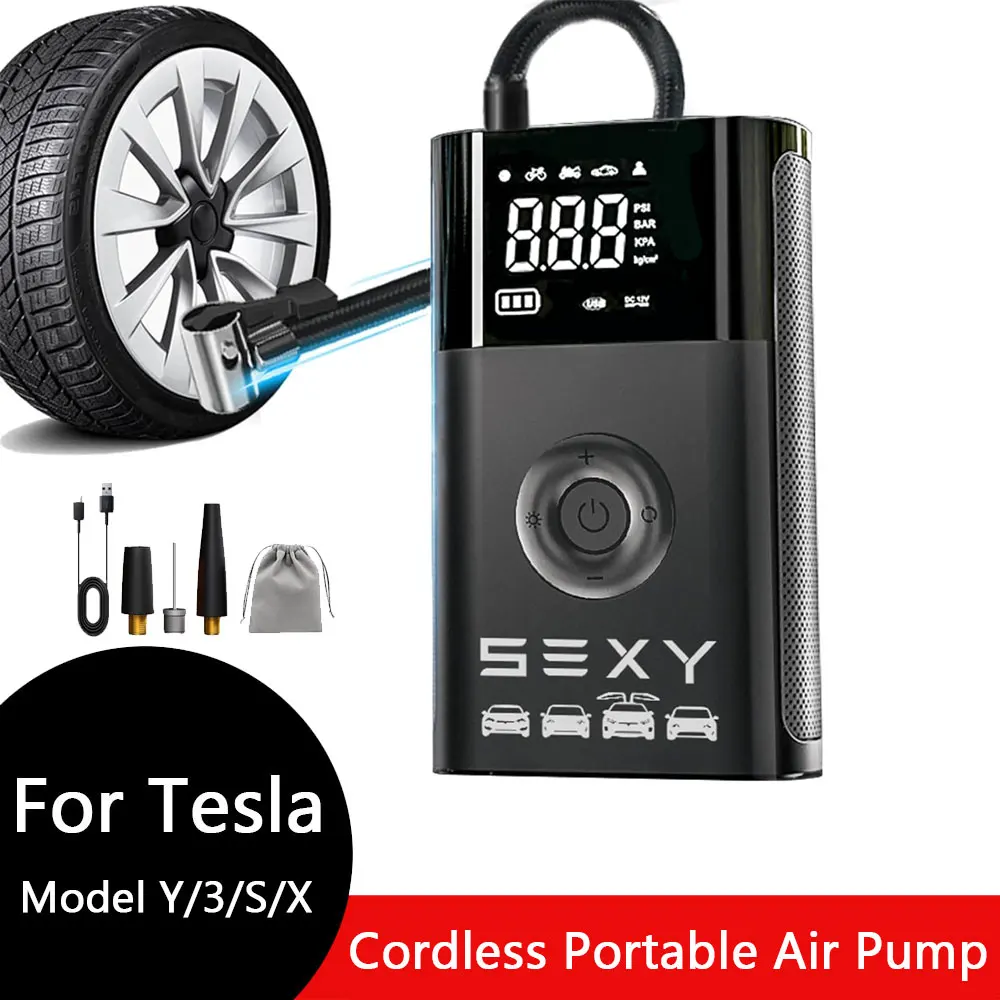 For Tesla Model Y Model 3 highland Cordless Portable Air PumpTire Pressure Gauge Emergency Light Multipurpose Tesla Tire Pump