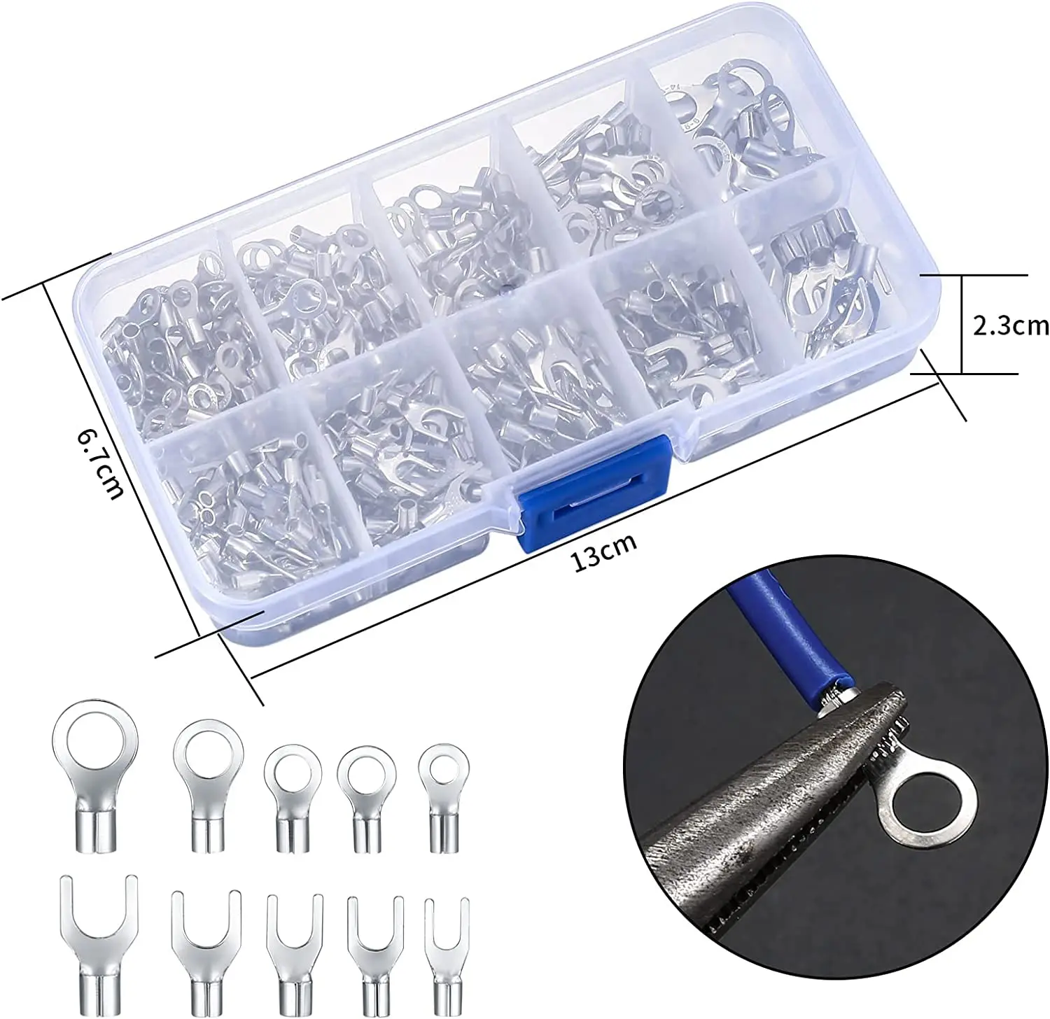 320Pcs Crimp Terminal Set, 10 In 1 Non-Insulated Ring Fork U-type Brass Terminals Assortment Cable Wire Connector Kit