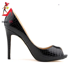 Sexy Peep Toe Pumps Women's Stiletto Slip on Super High Heels Party Dress Platforms Shoes Zaptos Mujer Fashion Emboss Lady Shoes