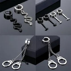 Simple Handcuffs Snake Hammer Pendant Earrings Stainless Steel Punk Geometric Stud Ear Jewelry Party Gifts For Women Girls