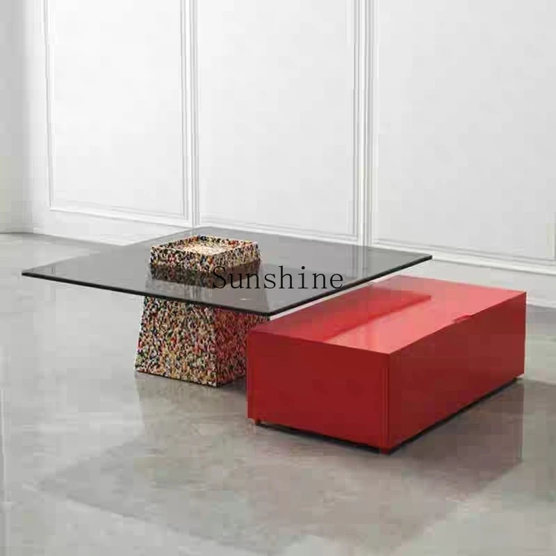 

Italian round tempered glass coffee table combination living room home modern simple tea table