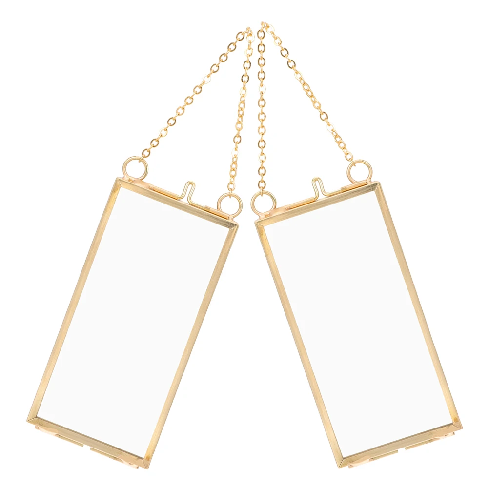 

2pcs Vertical Photo Frames Hanging Glass Picture Frame Pressed Flower Frames Brass Glass Photo Frame Specimen Holder Home Decor