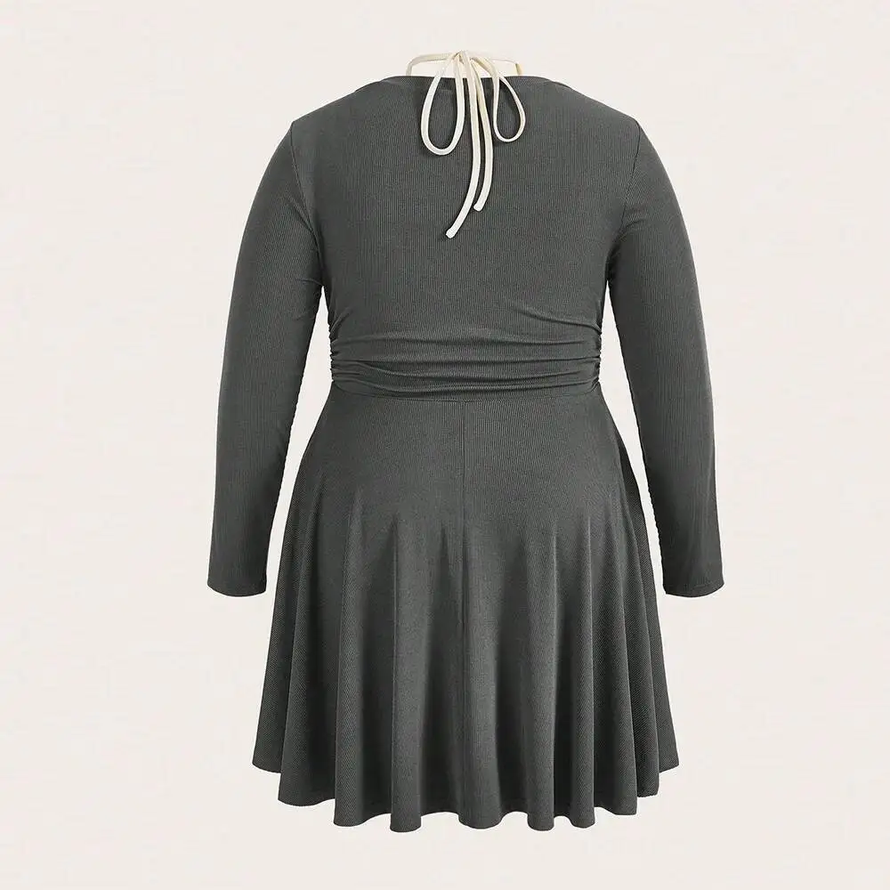 

Женское платье Y2K больших размеров, осенне-зимнее, приталенное, стройнящее, с длинными рукавами, имитация двух частей, с вырезом халтер, коллекция 2025