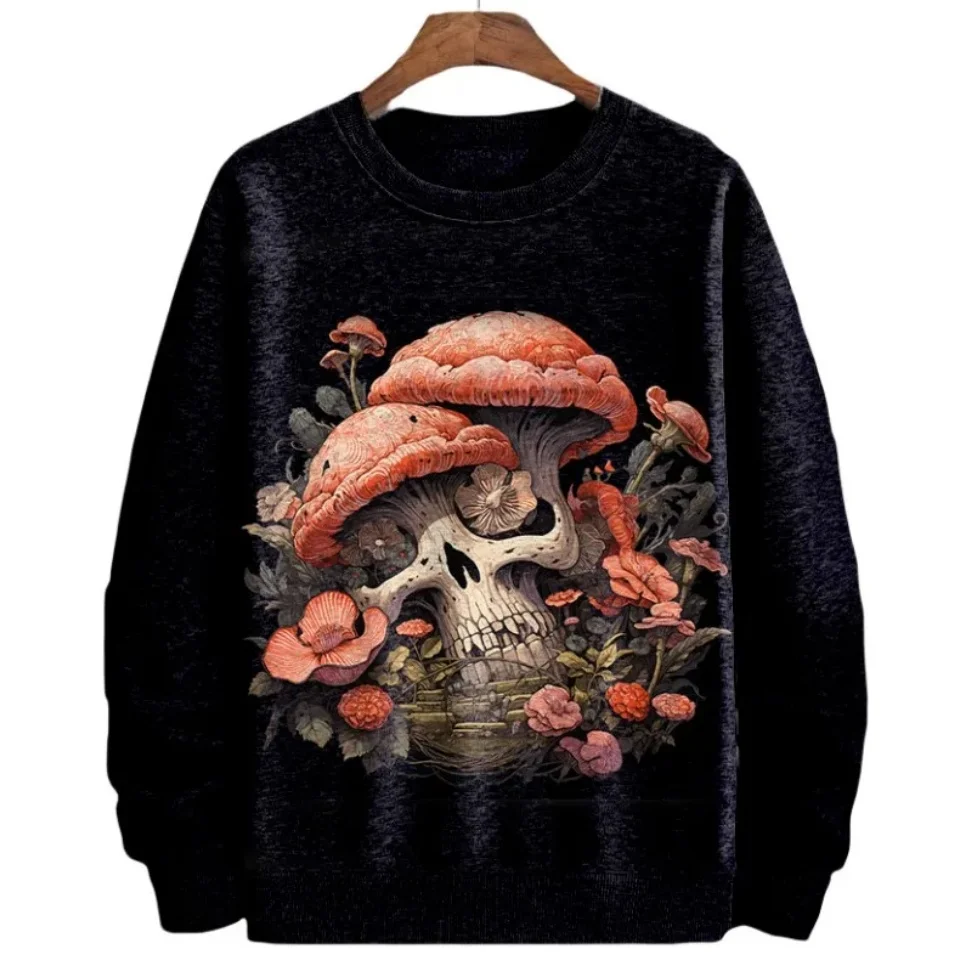 Mushroom Print Hoodies Men 2024 Anime Aesthetic Crew Neck Large Size Autumn Sweatershirt Hooded Winter Pullover Men Clothing 5XL