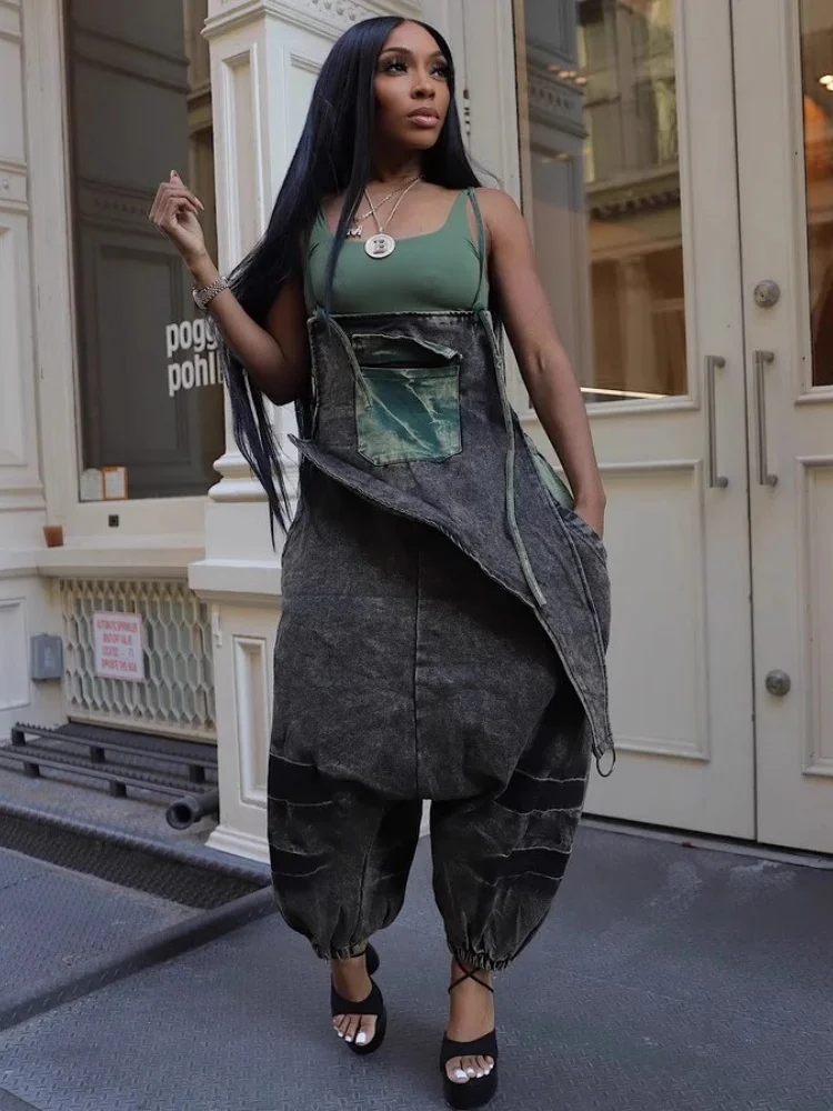 

Джинсовые комбинезоны Wmstar для женщин: новая летняя модная тенденция, свободные брюки-комбинезон с открытой спиной, широкими штанинами и средней длиной, цельный комплект