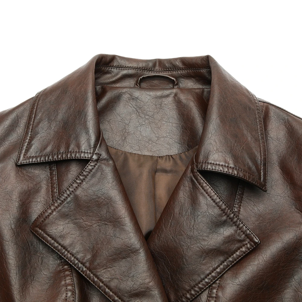   معطف نسائي من الجلد الصناعي بسحاب أمامي من Asym - خصر بحزام وأزرار فضية |   عودة التماس الأميرة |   نمط دراجة نارية   #5