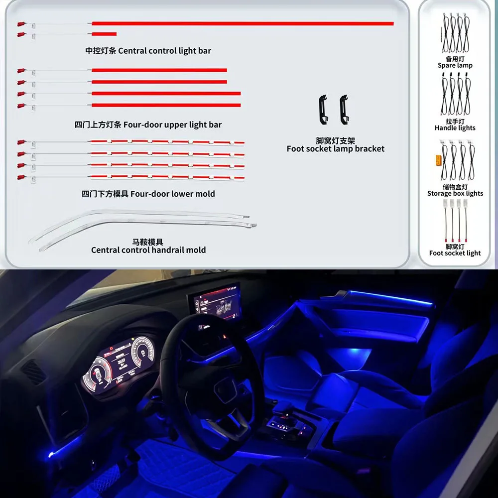 30 colors For Audi Q5 B9 2018-2025 MMI Control Car Dashboard Panel LED Decorative Ambient Lamp Luminous Strip Atmosphere Light