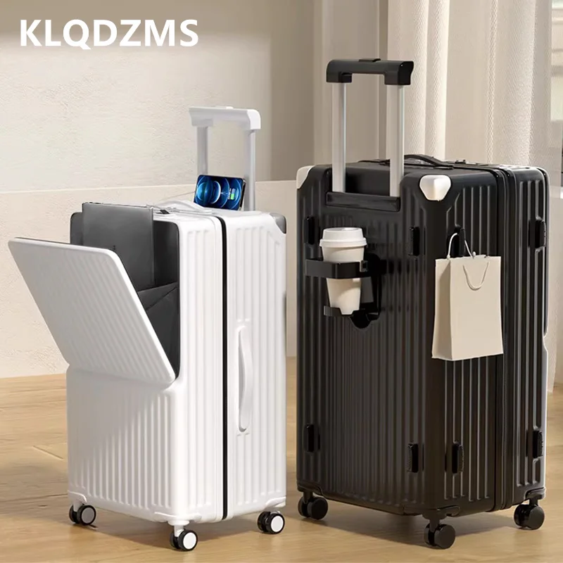

KLQDZMS New Luggage Front Opening Laptop Trolley Case 24"26"28"30 Inch Large Capacity Trolley Style Travel Bag Men's Suitcase