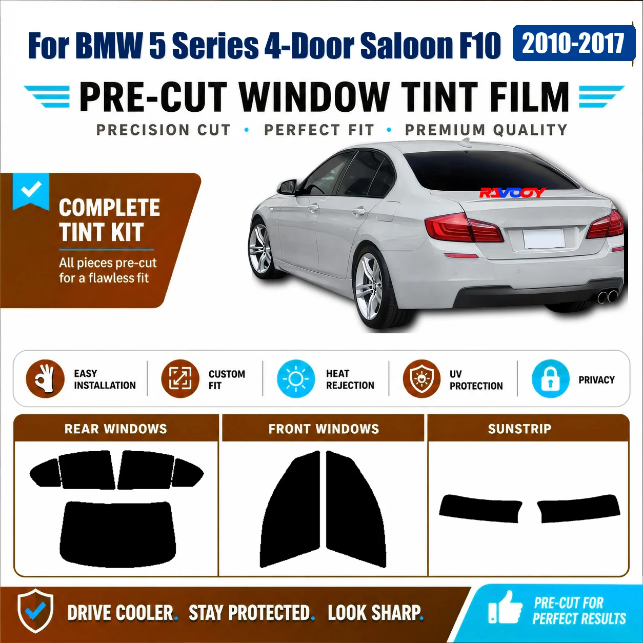 For BMW 5 Series 4-Door Saloon F10 2010-2017 Tint Film Custom Fit Complete Window Precut Glass Kit
