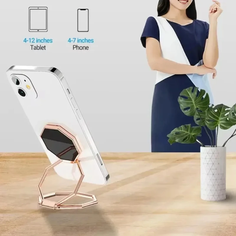 360 ° Drehbarer faltbarer Ständer für Mobiltelefone, ultradünner Telefonringständer, tragbarer Multi-Winkel-Desktop-Sechskant-Klatsch-Metallständer – Detail 2