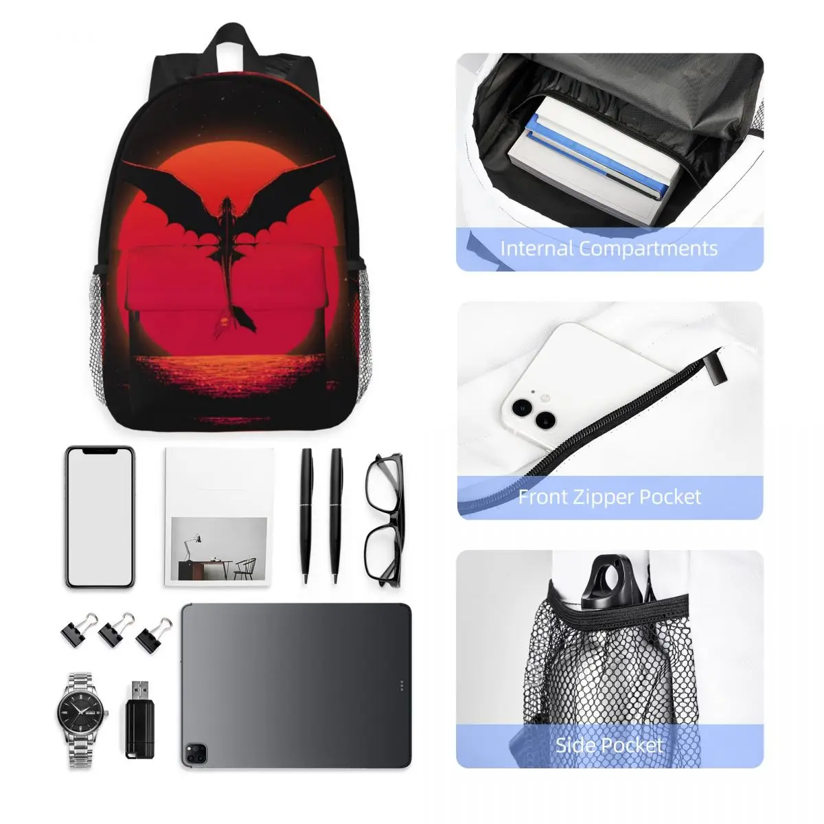 House Dragon-Fashionable School Bag Padrão, Imprimir mochila leve, Novo, 15 Polegada