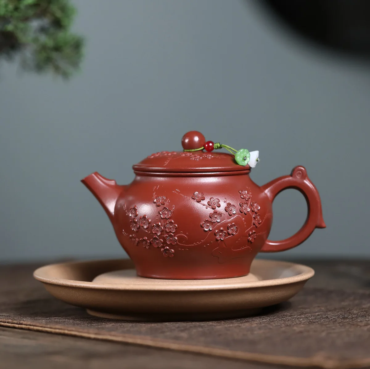 

Handmade Yixing Purple Clay Teapot Famous Ore Dahongpao Tea Modeling Painted Plum Blossom Ruyi Home Boutique Large Mouth 260C