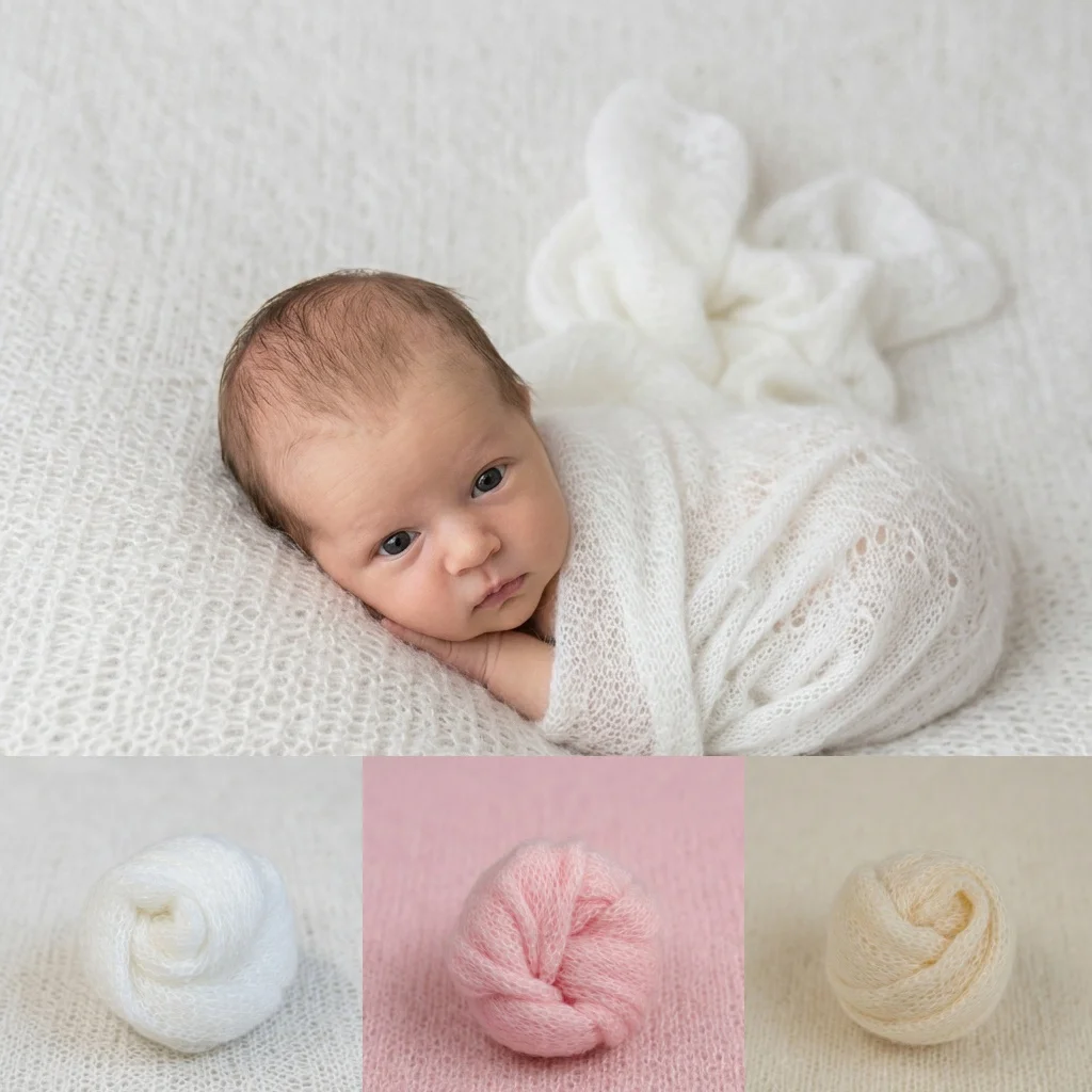 Neugeborenen-Fotografie-Requisiten Mohair-Wickeldecke - Stilvolle Weiche Dehnbare Puckdecke
