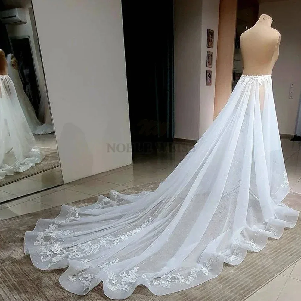 

Свадебная съемная юбка из органзы с кружевной аппликацией, свадебный съемный шлейф для платьев, юбка по индивидуальному заказу