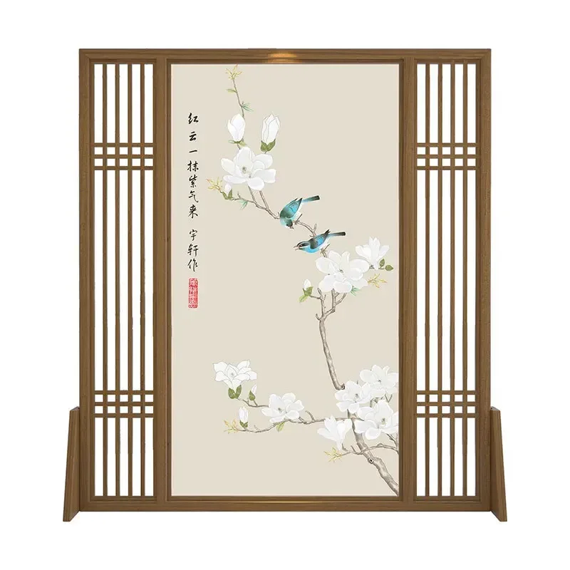 partition, living room, new Chinese-style solid wood porch, entry door blocking, home office grille, hollow seat