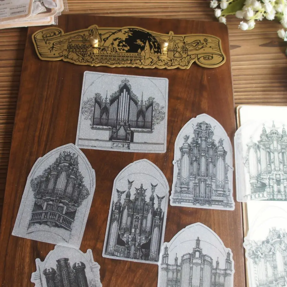 세계적으로 유명한 건물 스타일의 펜 및 잉크 드로잉 종이 스티커 스크랩북 DIY 선물 포장 라벨 장식 태그, 10 개