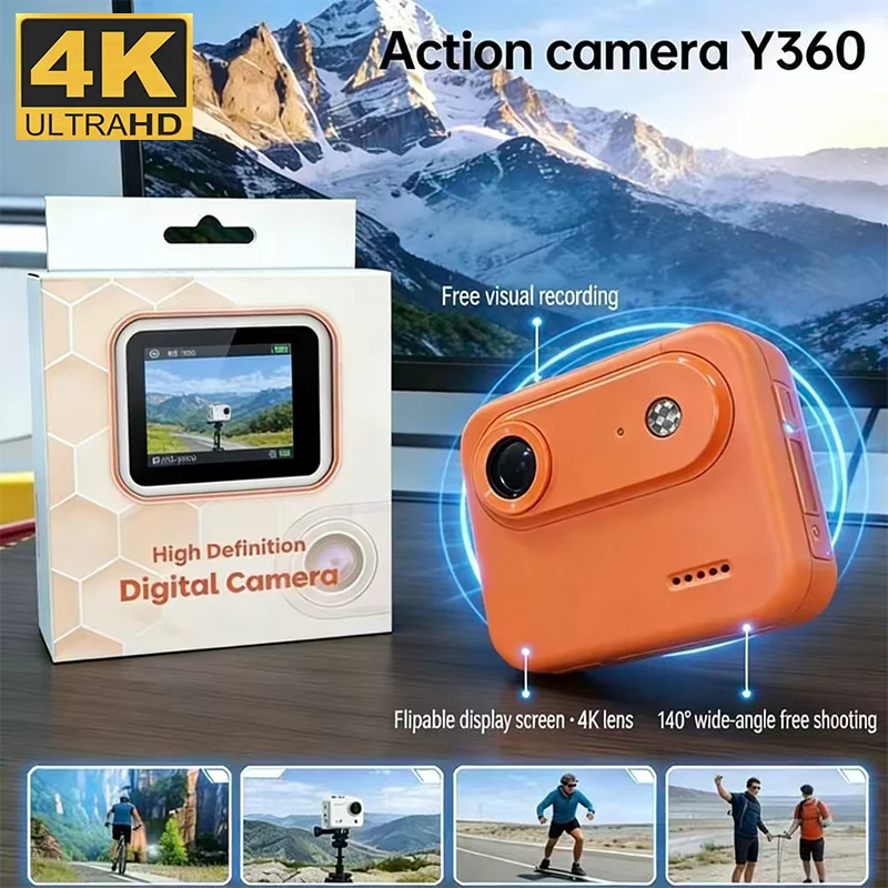 

Мини-спортивная камера 4K с ультрачёткой записью, видеорегистратор для VLOG, с откидным экраном и функцией стабилизации изображения 143 ° Новая широкоугольная камера для велосипеда