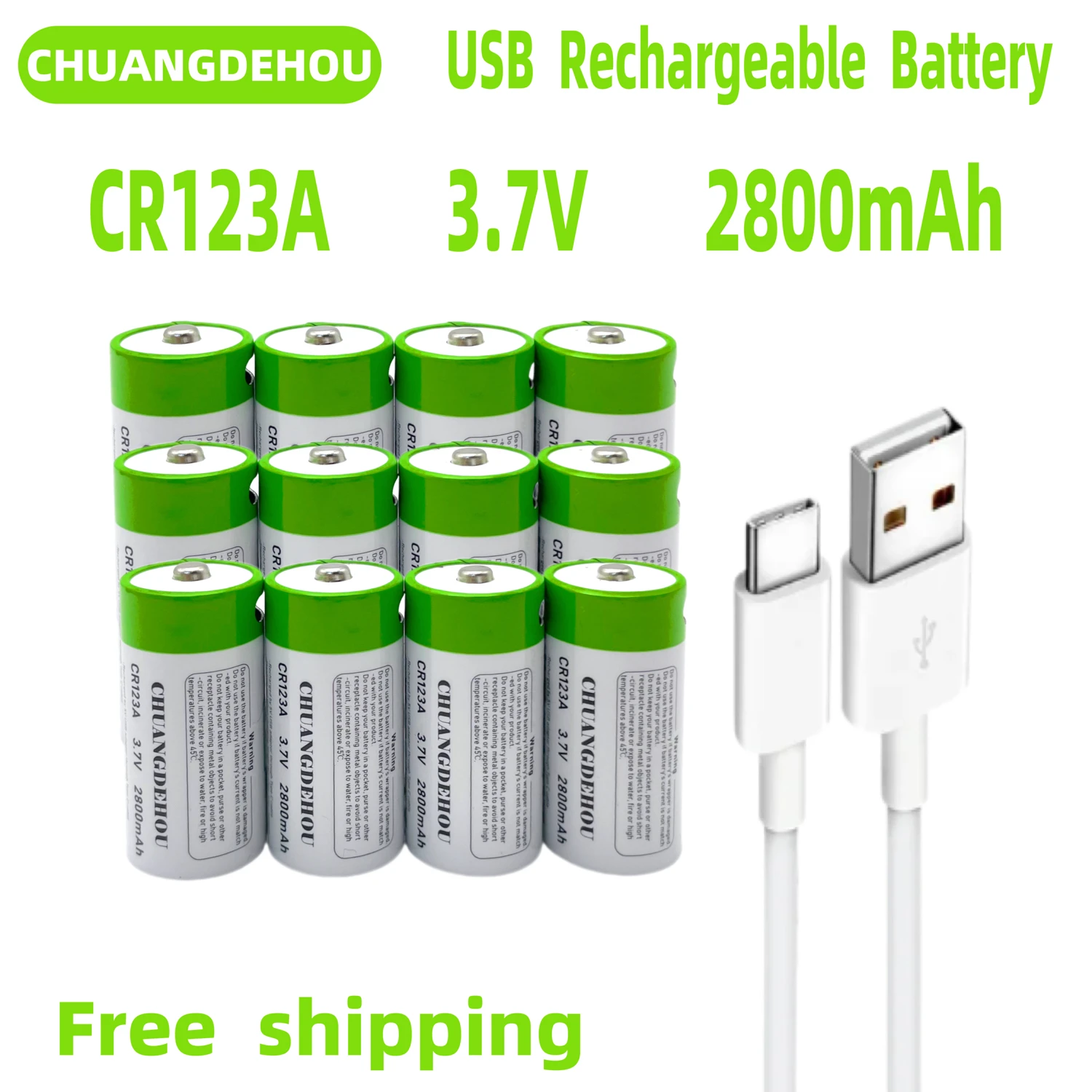 CR123A battery USB-C,3.7V lithium-ion 16340 laser pen rechargeable battery,LED flashlight battery+Type-C cable for fast charging