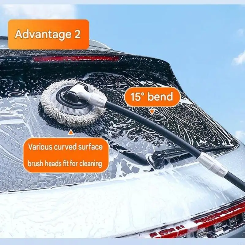 Curved Grip Car Cleaning Mop with Soft Cleaning Head, Telescoping Handle and Locking Section for Roof Washing, Glass Wipe-Down