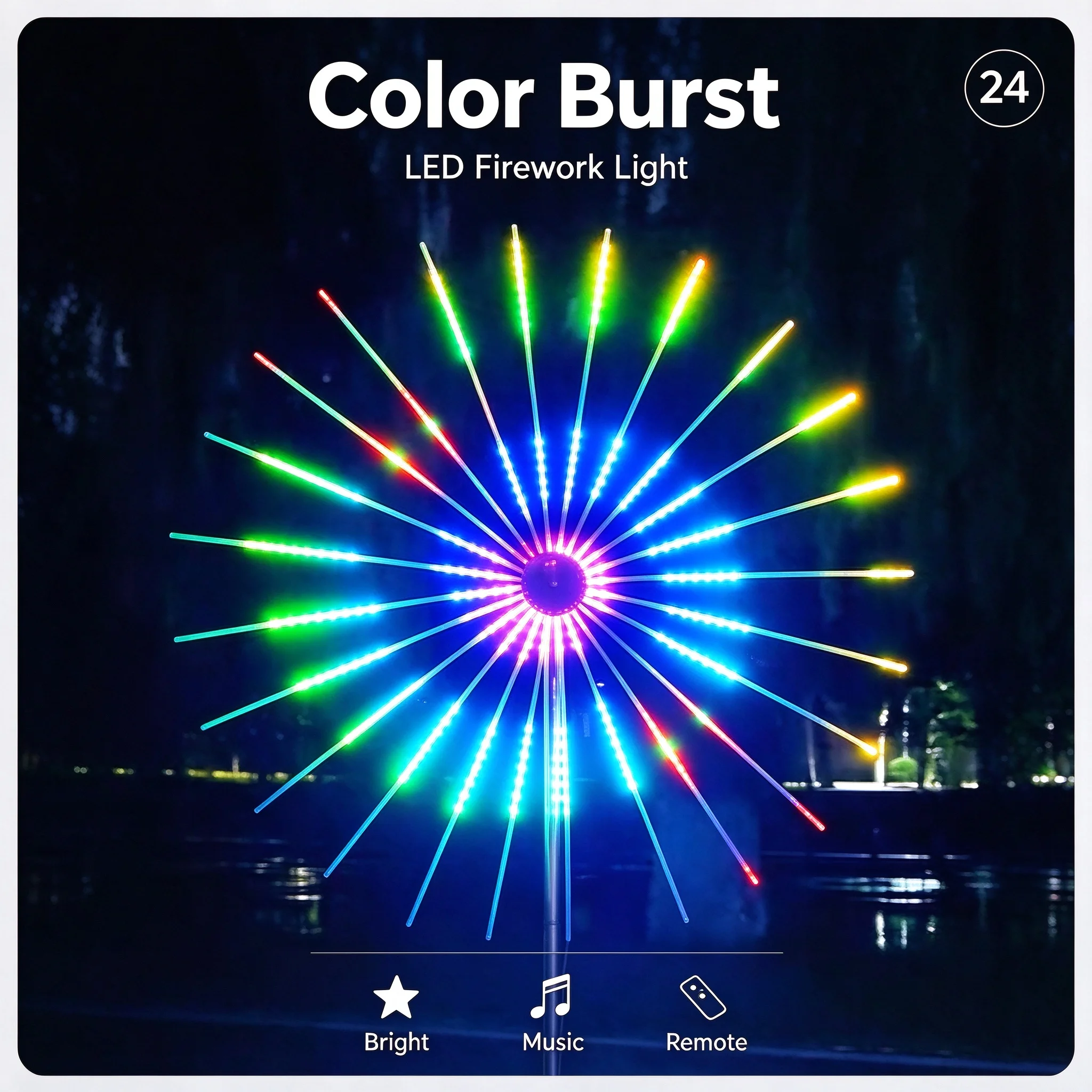 LED Firework Lights, Sound Activated RGB, Waterproof, Dual Speakers, Multi-Color Display, APP Bluetooth, Garden