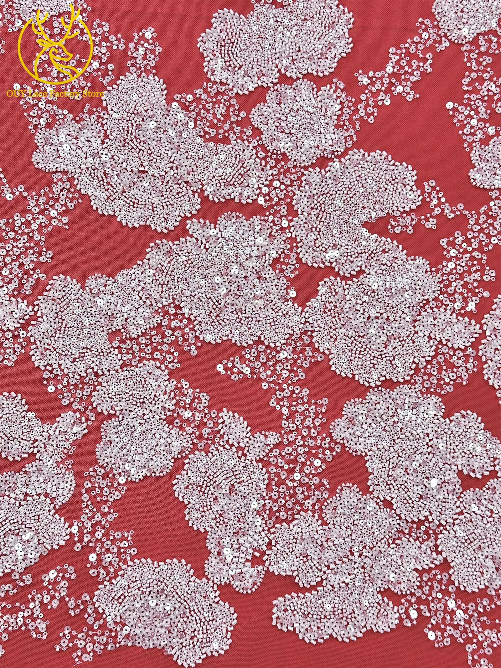 Barock-Stil, perlenbesetzter nigerianischer Tüll-Spitzenstoff 2026, hochwertige französische Pailletten-Spitze für Hochzeits- und Partykleider, zum Nähen, 5Y – Detail 13