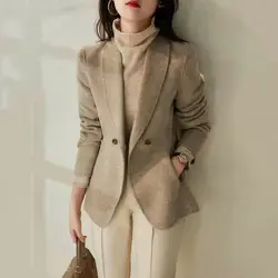 Chaqueta Vintage muy cálida para mujer, abrigos a cuadros pesados, prendas de vestir exteriores de Tweed, abrigo de invierno para mujer, ropa de lana 2024