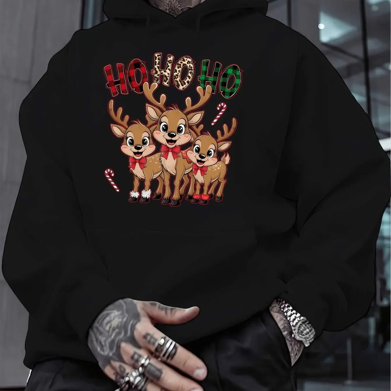 Christmas Reindeer Trio Men's Sweatshirt Hoodie Comfortable and Soft Fabrics Exquisite Gifts for Family and Friends